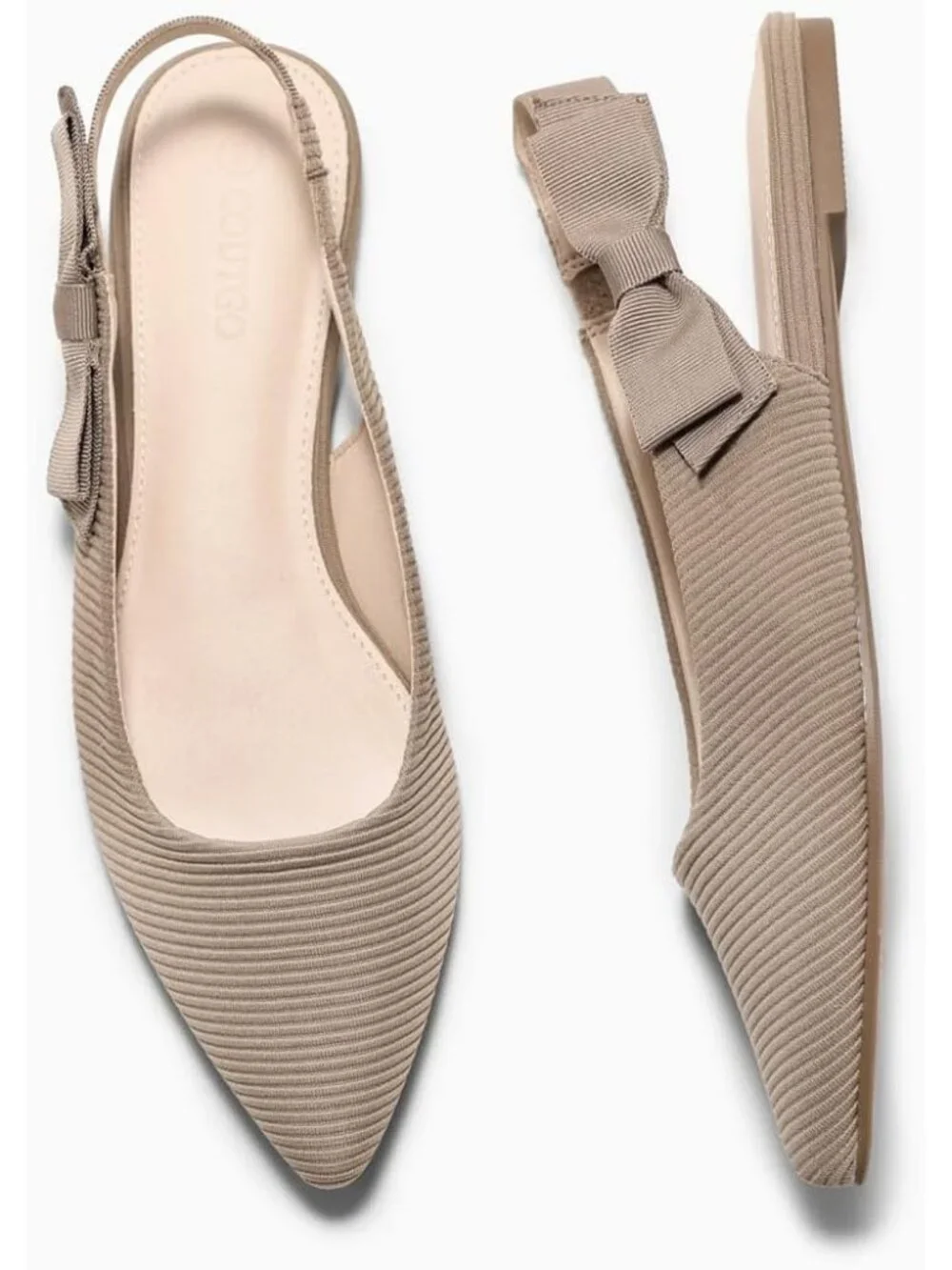 Women's Light Coffee Suede Slingback Flats Bow Pointed Closed Toe Slip on Shoes